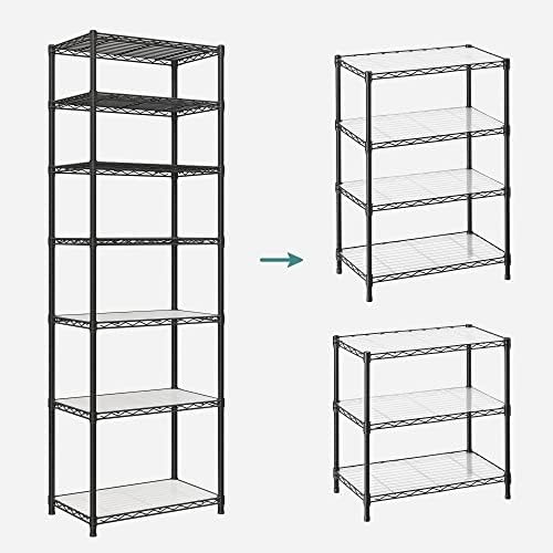 SONGMICS 7-Tier Storage Shelves, Adjustable Wire Shelving Unit, 8 Hooks