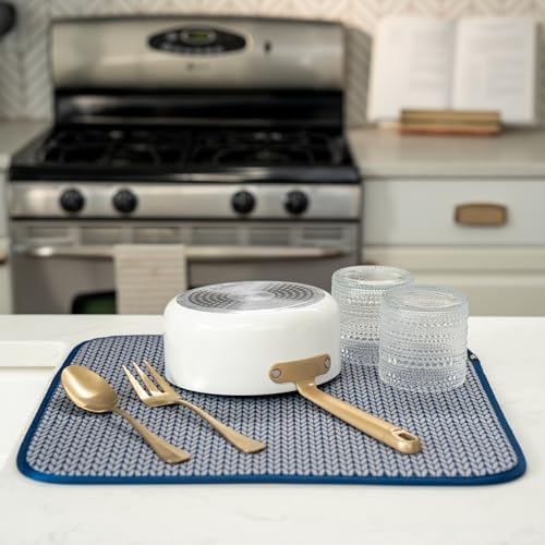 S&T INC. Dish Drying Mat, 16" x 18", Large, Blue Stockinette