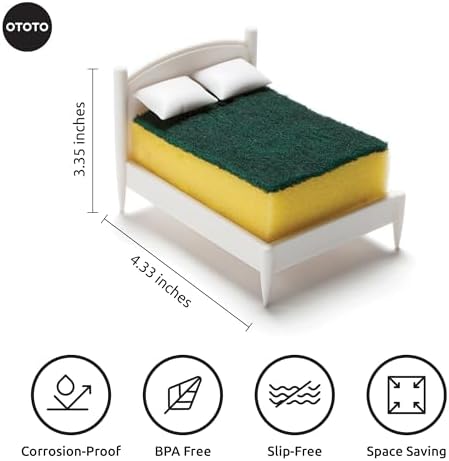 OTOTO Sponge Holder for Kitchen Sink - Comes With Dish Sponge - Dishwasher Safe Dish Organizer - Unique Kitchen Gadgets, White Elephant Gifts (Clean Dreams)