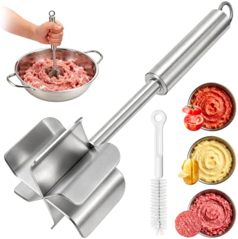 TRELC 304 Stainless Steel Meat Masher, 6 Blade Ground Beef Chopper Tool