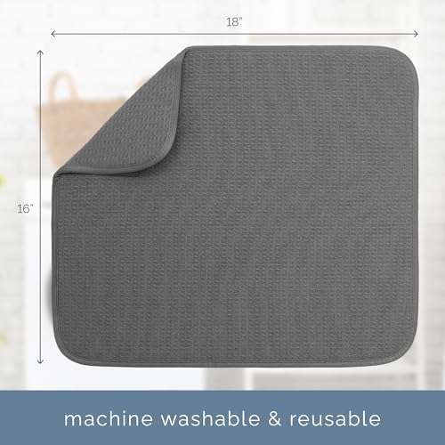 S&T INC. Dish Drying Mat, 16" x 18", Large, Charcoal Grey