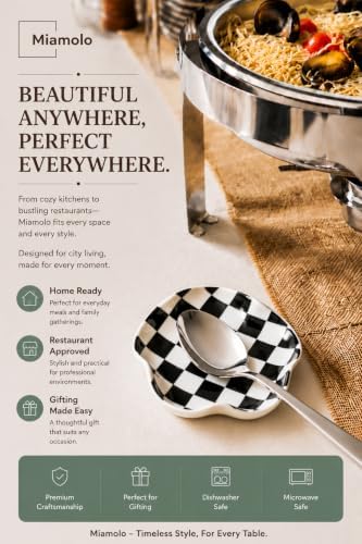 Miamolo Spoon Rest for Stove Top, 5.3in Checkered Spoon Holder Utensil Rest, Ceramic Spoon Rests for Coffee Bar, Kitchen Gadget Cooking Gift for Housewarming - Heat Resistant & Dishwasher Safe
