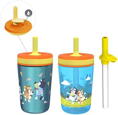 Zak Designs Bluey Kelso Leak-Proof Toddler Straw Cups, 3pc Set