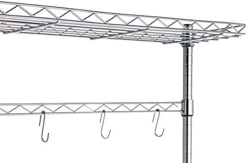 Amazon Basics 3 Tier Sturdy Baker's Rack with Kitchen Storage, Storage Shelf, Utility Storage, Removable Top, Hanging Bar, 14" x 35.83" x 63.31", Wood/Chrome