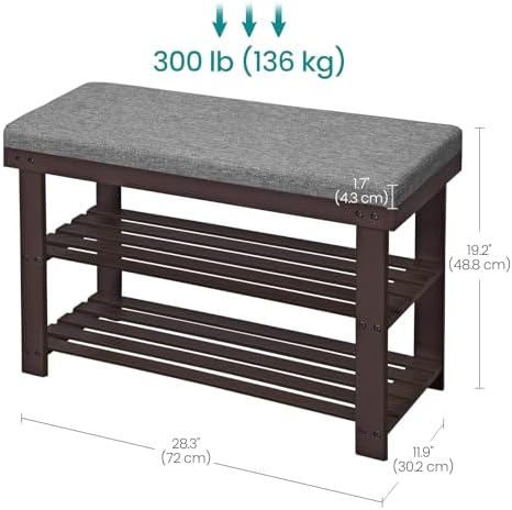 SONGMICS Bamboo Shoe Bench, 3-Tier Shoe Rack, 11.9 x 28.3 x 19.2 Inches
