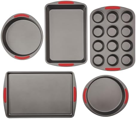 GoodCook 5-Piece Mega Grip Nonstick Bakeware Set – Cookie Sheet Pan, 2 9” Round Cake Pans, 13” x 9” Bake & Roast Pan, 12-Cup Muffin Pan - Baking Supplies, Baking Pans Set