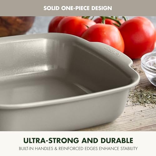 GreenPan Premiere Ovenware Healthy Ceramic Nonstick 8" Square Cake Baking Pan, PFAS-Free, Warp-Free Bakeware, Durable Quick Heating, Oven & Broiler Safe to 600F, Dishwasher Safe, Taupe