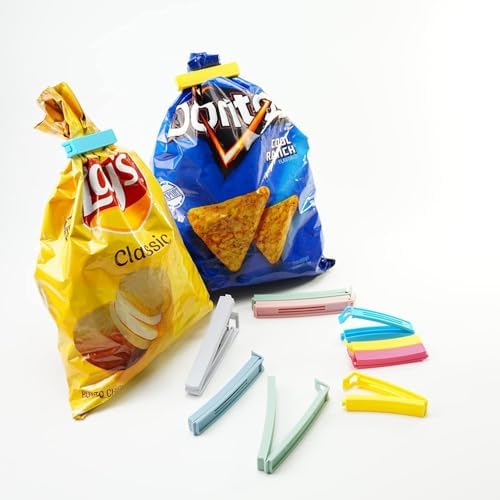 Yarall 32 PCS Plastic Chip Clips for Food Packages, Curved Design Sealing Bag Clips for Food, Kitchen and Home, 2 Sizes(4.3inch x 20, 3.1inch x 12) (Pack of 2)