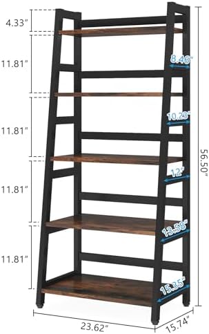 Tribesigns 5-Tier Bookshelf Industrial Bookcase, 5 Shelf Ladder Shelf Book Storage Shelf Organizer for Living Room, Home Office