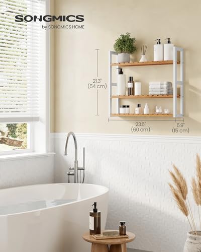 SONGMICS Bamboo Bathroom Shelf, 3-Tier Adjustable Plants Rack