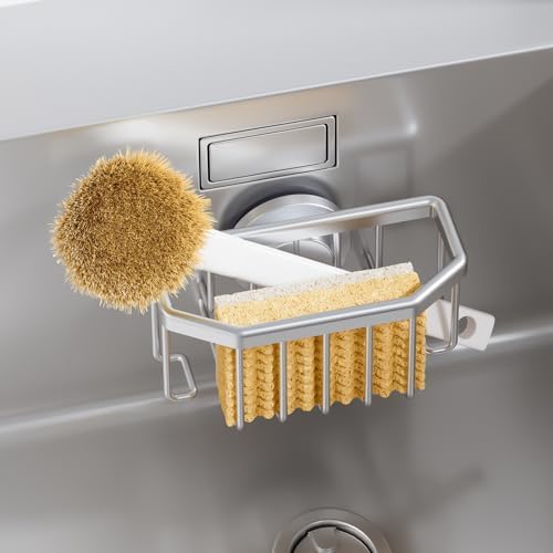 TAILI Sponge Holder for Kitchen Sink with Strong Suction Cup-Silver