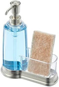 iDesign Plastic Kitchen Sink Caddy with Soap Dispenser, Clear/Brushed