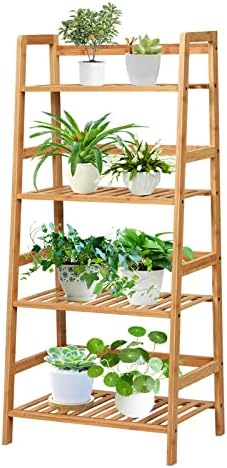 COSTWAY 4-Tier Ladder Shelf, Bamboo Plant Stand Rack