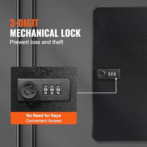 VEVOR 48-Key Cabinet, Key Safe with Combination & Key Lock, Digital Security Storage Box Steel Key Organizer with Adjustable Racks, 48 pcs Colorful Key Tags and A Record Card for School, Office, Hotel