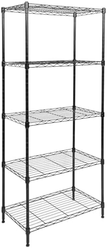 Whitmor 5 Tier Shelving Unit, Adjustable Storage Shelves with Wheels, Wire Shelving, 400 lbs Capacity per Shelf, Max 2000 lbs Total for Laundry, Garage, Plant, 21" L x 12" W x 54" H, Black
