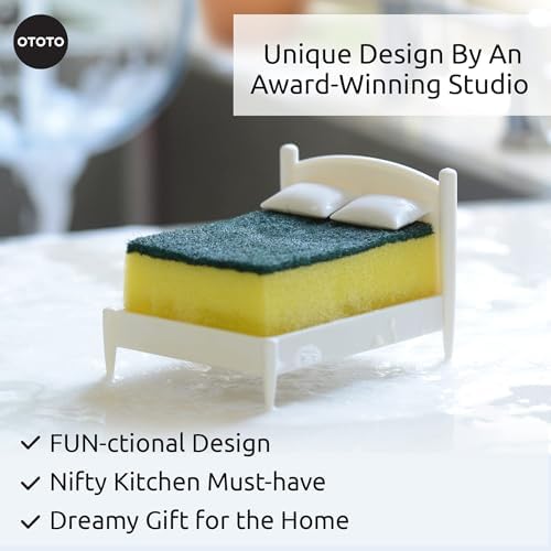 OTOTO Sponge Holder for Kitchen Sink - Comes With Dish Sponge - Dishwasher Safe Dish Organizer - Unique Kitchen Gadgets, White Elephant Gifts (Clean Dreams)