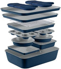 Country Kitchen Nonstick Stackable Bakeware Set - Deluxe Heavy Duty, Durable, Easy Release Baking Set, Denim, 13 Pcs
