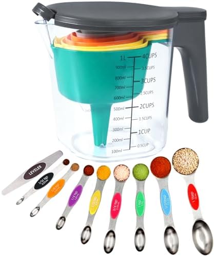 19-Pc Magnetic Measuring Cups and Spoons Set, with Lid, Rainbow