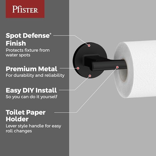Pfister Capistrano Wall Mounted Toilet Paper Holder - Matte Black Metal Bathroom Tissue Roll Holder with Concealed Screw Installation for Modern Farmhouse Decor BPHCSO0B