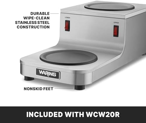 Waring Commercial WCW20R Café Deco Double Coffee Carafe Warmer, Step Up Style, 120V, 5-15 Phase Plug