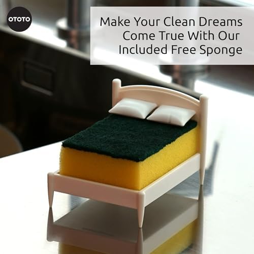 OTOTO Sponge Holder for Kitchen Sink - Comes With Dish Sponge - Dishwasher Safe Dish Organizer - Unique Kitchen Gadgets, White Elephant Gifts (Clean Dreams)