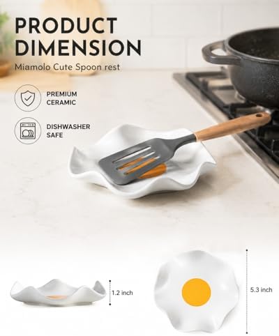 Miamolo Ceramic Spoon Holder for Stove Top, Fits Ladles & Spatulas, No Mess
