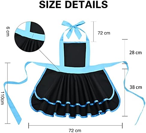Violet Mist Cute Lovely Retro Aprons for Women Girls Ladies Sexy Vintage Aprons Black Blue Vintage 50s Apron Halloween Christmas Apron Cooking Kitchen Ruffle Apron for Housewife Waitress Mother's Gift