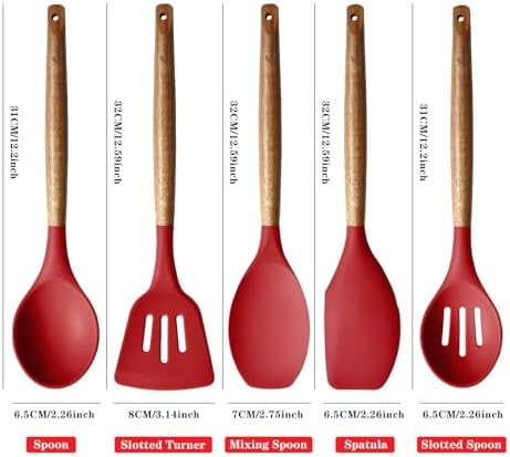 Kitchen Utensils Set, Silicone Cooking Utensils Set,Non-Stick Silicone Spatula Set with Natural Acacia Hard Wood Handle, 5 Piece, Upgraded Thickened Cookware
