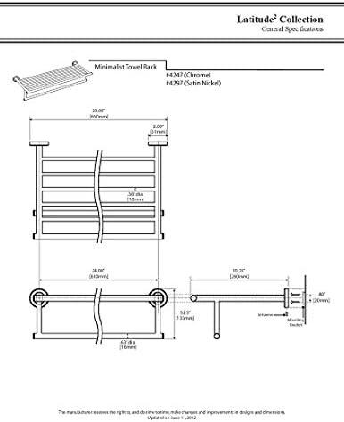 Gatco 4297 Latitude II 25.75-Inch Towel Rack with Bar, Wall Mounted Bathroom Towel Rack, Satin Nickel