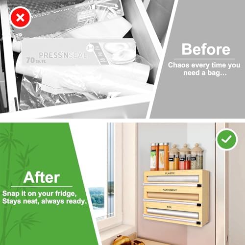 MSJGA Magnetic Plastic Wrap Dispenser with Cutter for Drawer&Refrigerator