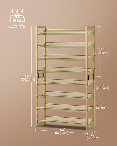 SONGMICS Metal Shoe Rack, 8-Tier Shoe Orgainzer, Holds 32-40 Pairs