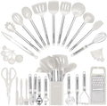 Kitchen Utensil Set-Silicone Cooking Utensils-33 Kitchen Gadgets & Spoons for Nonstick Cookware-Silicone and Stainless Steel Spatula Set-Best Kitchen Tools, Useful Pots (Cream White)