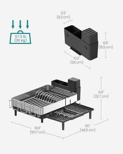 SONGMICS Dish Drying Rack, Expandable Stainless Steel, with Rotatable Spout