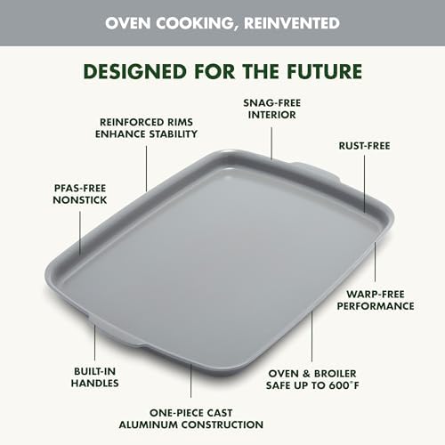 GreenPan Premiere Ovenware Healthy Ceramic Nonstick 18" x 13" Half Rectangular Baking Pan, PFAS-Free, Warp-Free Bakeware, Durable Quick Heating, Oven & Broiler Safe to 600F, Dishwasher Safe, Gray