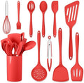 HaWare 11 PCS Silicone Cooking Utensils Set, Heat Resistant Kitchen Utensils with Holder, Food-grade Spatula Sets for Nonstick Cookware, Kitchen Tools Gadgets Include Fish Turner, Spoon (Red)