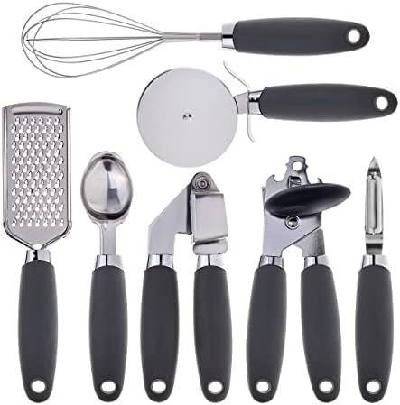 COOK WITH COLOR Kitchen Gadget Set Stainless Steel Utensils with Soft Touch Handles, 7 Pieces, Stainless Steel Grey