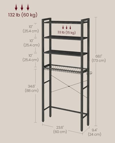 VASAGLE 4-Tier Over the Toilet Storage, Adjustable Shelves, Basket, 68.1''H
