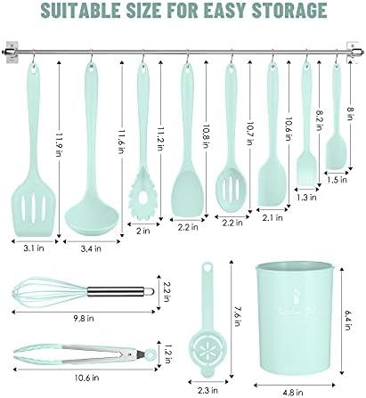 Green Kitchen Utensils Set-12 Pieces Silicone Cooking Utensils Set
