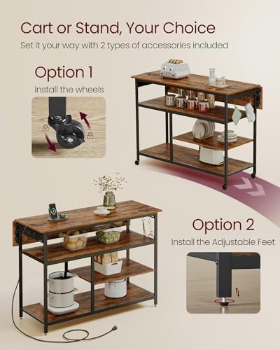 VASAGLE Kitchen Island with Drop Leaf, Power Strip, Pegboard, 47.2" Width