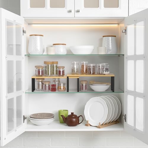 NEX Bamboo Cabinet Organizer Shelf, Kitchen Counter Shelves Set of 2