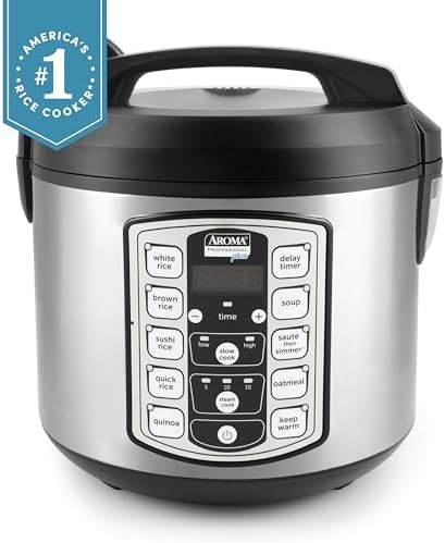 Aroma Housewares Professional Plus ARC-5000SB 20 Cup (Cooked) Digital Rice Cooker, Food Steamer, Slow Cooker, Stainless Exterior/Nonstick Pot, Silver, Black, 10-cup uncooked/20-cup cooked/4QT
