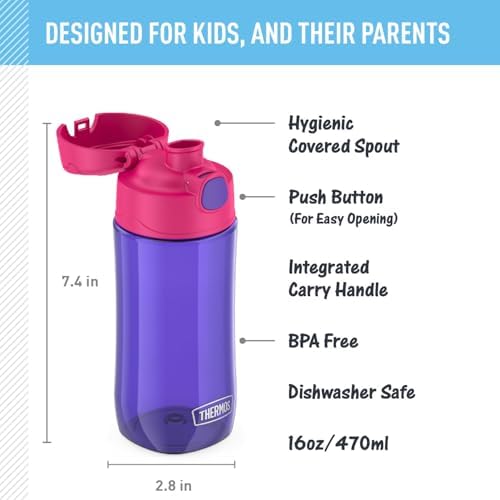 THERMOS FUNTAINER 16oz Plastic Bottle with Spout Lid, Purple
