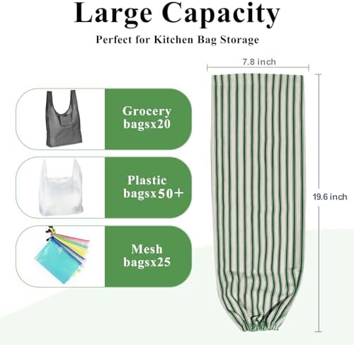 TOGETRUE Plastic Bag Holder, Wall Mount Grocery Bag Holder, Reusable Trash Bag Organizer for Home Kitchen Pantry Decor (Green)