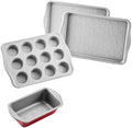 Farberware Disney Bake with Mickey Mouse Nonstick Bakeware Set/Baking Pans with Disney Home Oven Mitts, Cookie Pans, Muffin/Cupcake and Loaf Pan, 6 Piece Non Stick Bakeware Set - Red
