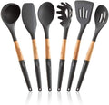 Silicone Cooking Utensils Set 6 Piece – Heat Resistant up to 480°F, BPA Free & Non-Scratch Kitchen Tools with Natural Wood Handles, Dark Gray