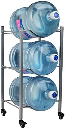 Mind Reader 5 Gallon Water Jug Stand, Water Bottle Holder, Water Cooler, Rack, Wheels, Metal, 16.5"L x 13.75"W x 31"H, Gray