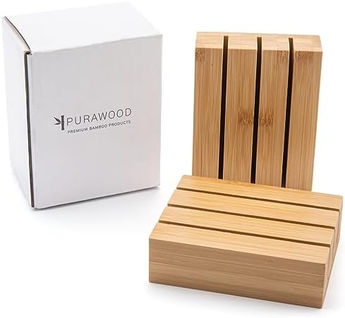 Purawood Premium Bamboo Knife Block Inserts, 2 Pack, Compatible with Expandable Drawer Organizer & Utensil Organizer, Cutlery Tray with Dividers for Kitchen Utensils & Flatware (Natural)