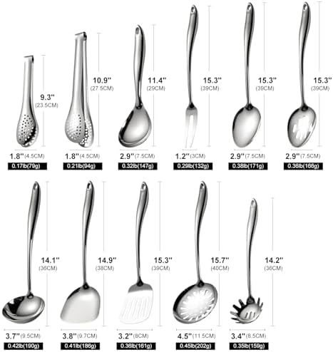 304 Stainless Steel Cooking Utensils Set, 11 PCS Long Large Metal Cooking Utensil Tools Set, Mirror Polished Kitchen Gadget Cookware and Kitchen Tool Set, Dishwasher Safe