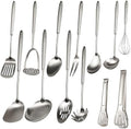 304 Stainless Steel Cooking Utensils Set, 13 PCS Long Large Metal Cooking Utensil Tools Set, Mirror Polished Kitchen Gadget Cookware and Kitchen Tool Set, Dishwasher Safe