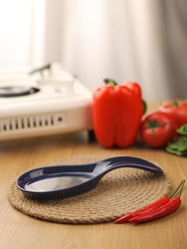 GDCZ Large Porcelain Spoon Rest for Kitchen Stove Top, Navy